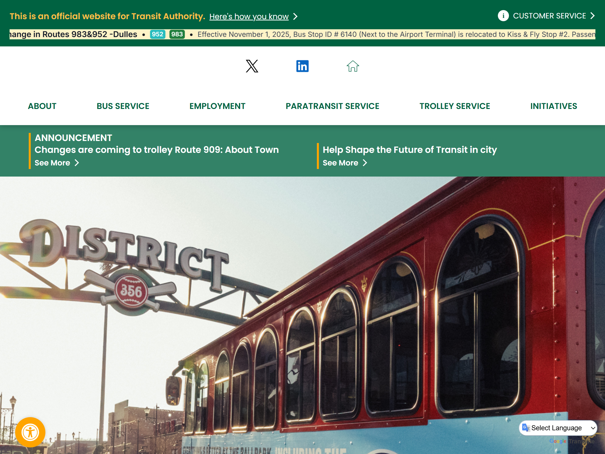 Screenshot of a ticker-style transit alert layout