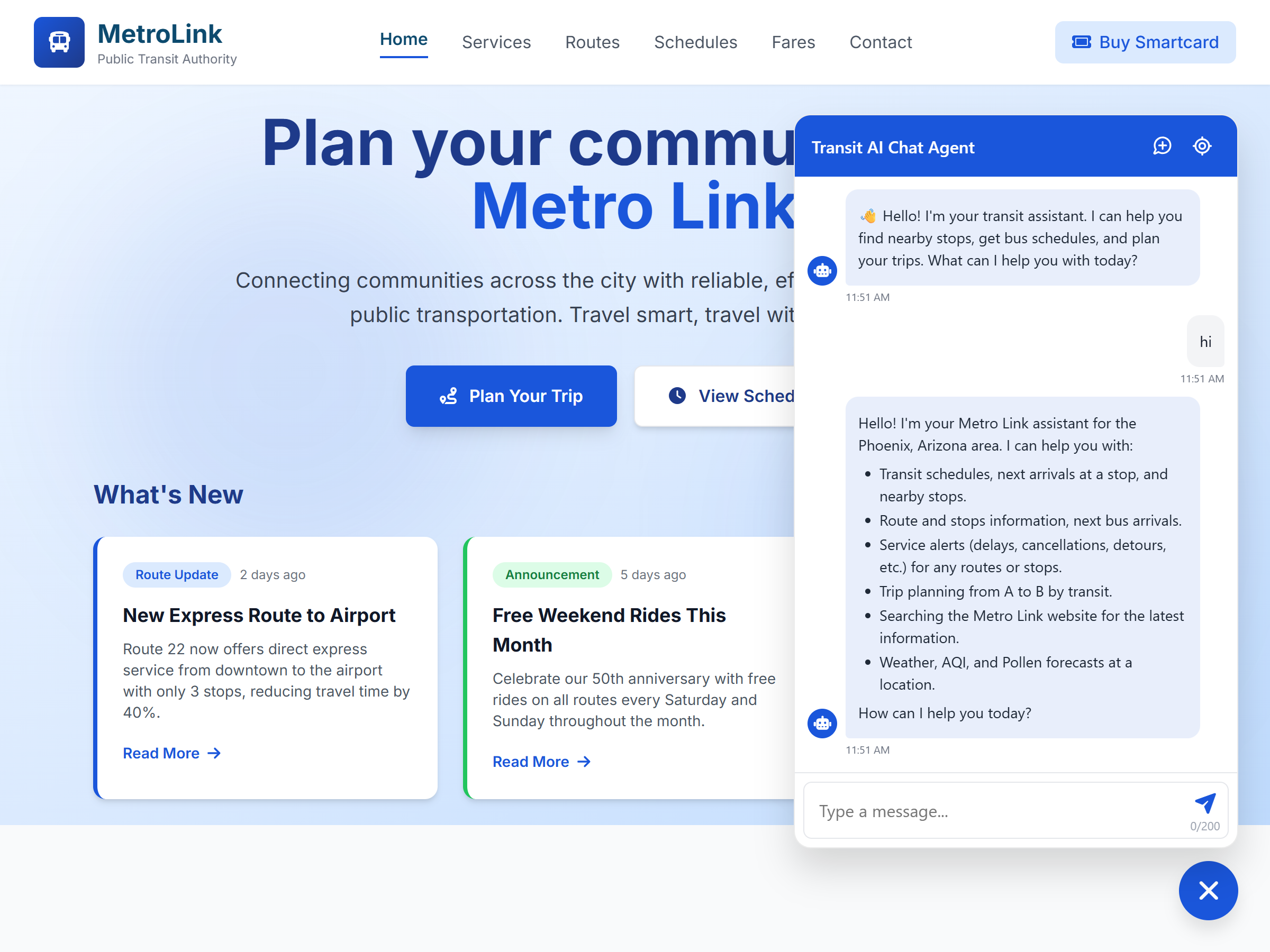 Mockup of transit AI interface with clear rider conversation design